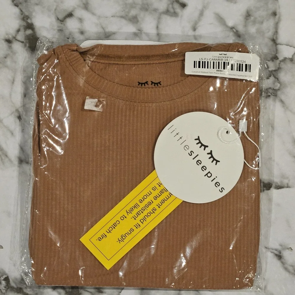 NEW Little Sleepies Ribbed Carmel Brown Long Sleeve‎ 2 Piece Pajama Size 5/6